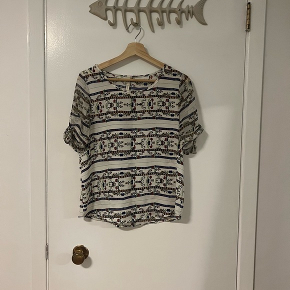 Flower Striped Sheer Blouse - Picture 2 of 6